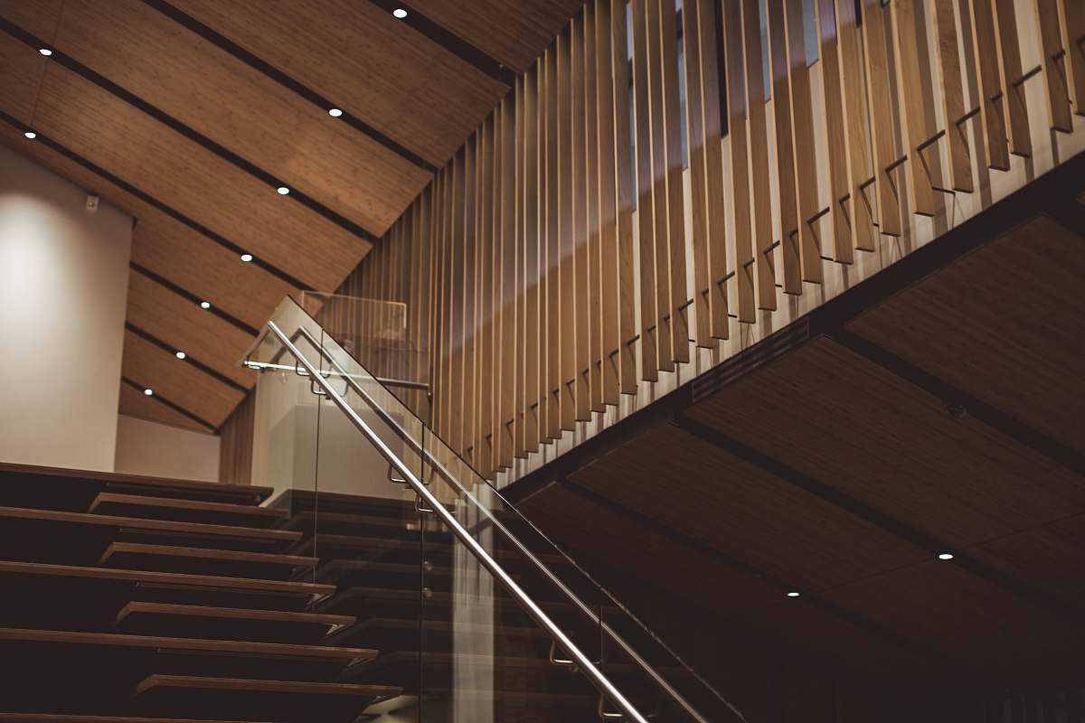 portland japanese garden brown wooden stair with glass fence portland